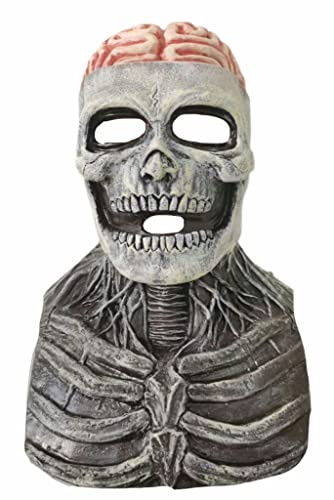 eBoutik Masque Halloween effrayant crâne en latex et cerveau exposé pour adultes - Tête de mort effrayante réaliste - Couverture complète en silicone pour la tête et le haut du corps - Cosplay ou