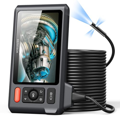 Triple Lens Endoscope Camera with Light with 50FT Semi-Rigid Cable, DEPSTECH 5 IPS Screen Sewer Inspection Camera, 1080P Industrial Borescope, Split Screen, Waterproof Drain Pipe Tool, Carrying Case