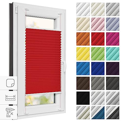 Estika Plissee zum kleben 95 cm x 120 cm - Rot - Plissee ohne Bohren, Plissee kleben, Rollos für Fenster ohne Bohren, Jalousien Fenster für innen, Raffrollo, Fenster plissee