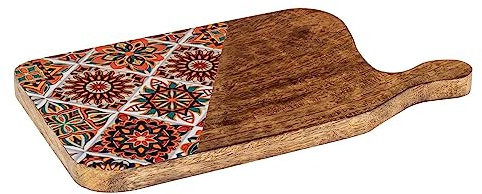 Planche de service, Bois de Manguier et Thème Rétro Carreaux de ciment. L 35 cm.