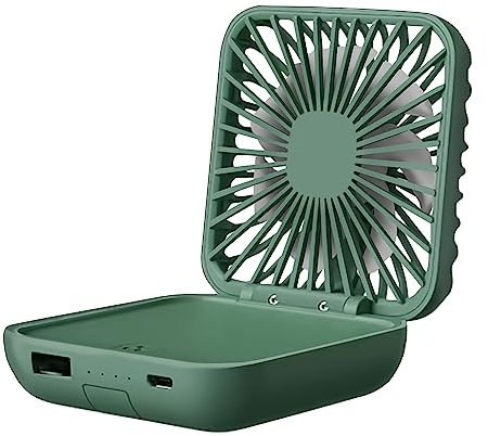 GOODIZ 2-in-1 Powerful Desk Fan + 5000mAh Power Bank USB Rechargeable Multi-functional 3-Speed Foldable Adjustable Portable With Built-in Phone Holder For Summer Quiet Desk Fan Indoor Outdoor (Green)