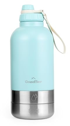 GrandTies Botella de agua portátil aislada para perros con 2 dispensadores de cuencos de agua desmontables | Contenedor de viaje de comida para perros a prueba de fugas | Accesorios para perros para