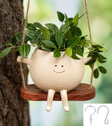RZOIKZOI Blumentopf, niedlicher Schaukel-Pflanzgefäß, hängender Blumentopf mit lächelndem Gesicht, für drinnen und draußen, Sukkulenten, Kakteen, Geschenkideen für Mutter, Weihnachten