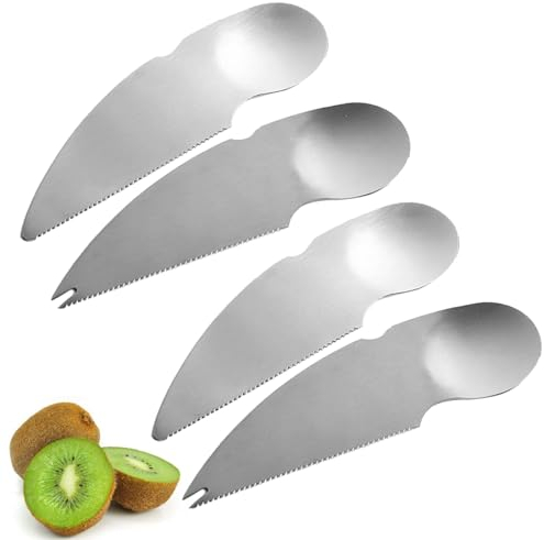 Edelstahl Kiwi Löffel,Obst Schneiden Löffel,Kiwi Spoon,Fruchtlöffel,Peeler Cutter Obst,Küchenhelfer Edelstahl,Für Kiwis,Äpfel,Grapefruits Etc,4 Stücke,Kiuiom
