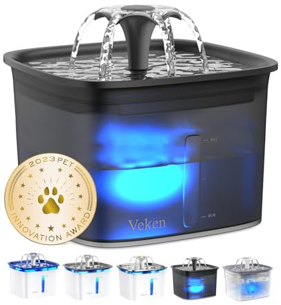 Veken Innovation Award Winner 95oz/2.8L Pet Fountain, Automatic Cat Water Fountain Dog Water Dispenser with Replacement Filters for Cats, Dogs, Multiple Pets (Space Black, Plastic)