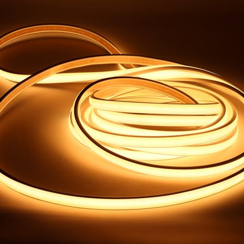 pcning COB LED Streifen 230V Ohne Trafo 5M Warmweiss IP67 Wasserdicht, 5 Meter LED Strip Light Hell Aussen Leiste 230 Volt Direktanschluss (Warmweiss, 5m)