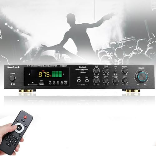 Amplificateur Stéréo Audio Numérique, 5 Canaux Ampli HiFi Bluetooth Stereo HiFi Audio Channel USB FM/AM, Entrée Micro, Entrées RCA et prises de courant, avec Télécommande