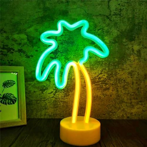 Coconut Palm Tree Neon Signs, Kokospalme Neon Nachtlampe mit Basis LED Neonlicht Zeichen, Batterie oder USB Powered Palm Nachtlicht für Zimmer, Speisesaal Bar, Schlafzimmer, Weihnachtsfeier Dekoration