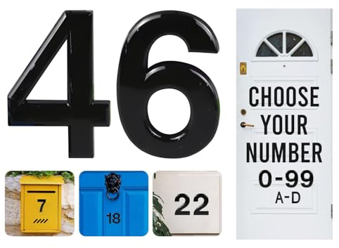 Numeri civici autoadesivi neri, da 0 a 99, lettere A, B, C, D, 7,6 cm, per porte, cassette postali, camere d'albergo (46)
