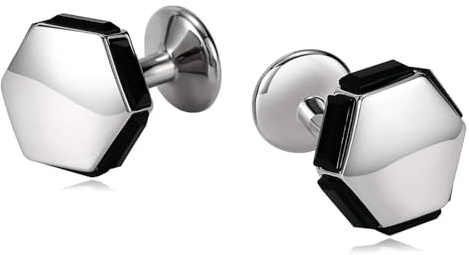 Dsnyu Edelstahl Manschettenknöpfe, Manschettenknöpfe Herren Klassisch Silber Schwarz Sechseck Kubisch Zirkonia Unregelmäßige Form Schmuck mit Geschenkbox