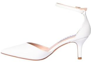 Decollete Donna Tacco Basso 4cm in Pelle Sintetica Scarpe Eleganti con Cinturino alla Caviglia a Punta Chiusa (Bianco, 38)
