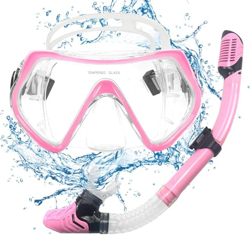 POPOYU Snorkelset vuxna, snorklingsmask vuxen, 180° panorama anti-dimma snorkelmask med torr toppventil, anti-dimma anti-läcka dykningspaket för simning, snorkling, dykning simning