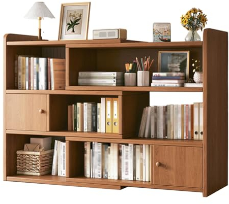 Verstellbares Mehrzweck-Bücherregal aus Holz auf der Arbeitsplatte mit 2 versteckten Ablagefächern, mehrfarbiges Schreibtischregal, 3-stufiges Desktop-Bücherregal, Organizer-Regale für Büro, Zuhause