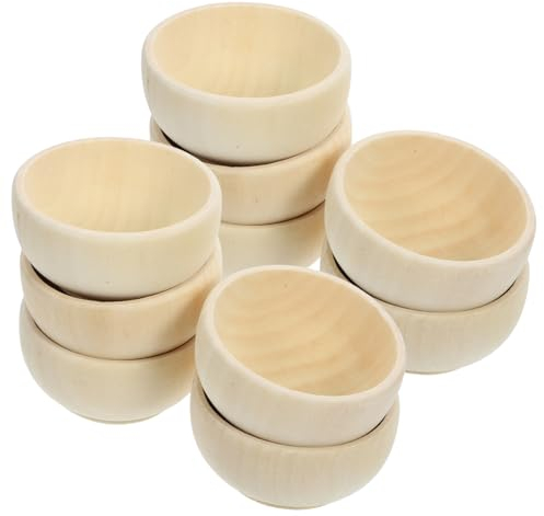 MAGICLULU 10 Pièces Petit Bol En Bois Bols En Bois Inachevé Petits Bols Matériel D'Artisanat En Fournitures De Bricolage Artisanat En Mini Couverts En Jouets En