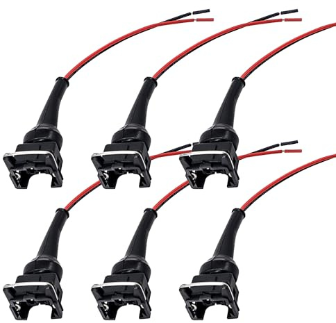 HISports Einspritzdüsen Stecker Einspritzdüse Benziner EV1-3-H Kraftstoffeinspritzdüsenstecker, wasserdicht für Kraftstoffeinspritzdüsenanschluss. 2-Wege Style EV1 for Bosch EV1 OBD1 6 Stück