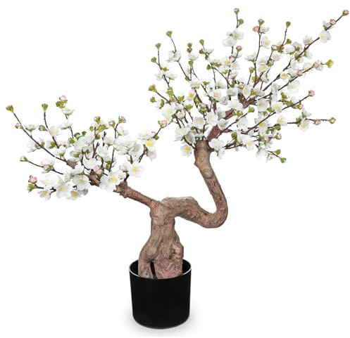 Kirschblüte Künstlich Kunstblumen Kirschblüten Künstliche Frühlingblumen | 75 cm Kirschblüte Künstlich im Topf Künstliche Blumen Weiß Dekopflanzen Blüend für Tisch Balkon Fensterbank Regal Deko