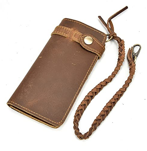 LVUNZJCA Herren-Geldbörse mit Kette Herren-Brieftasche Doppelte Falt-Geldbörse aus Leder for Herren mit Kette(Braun)