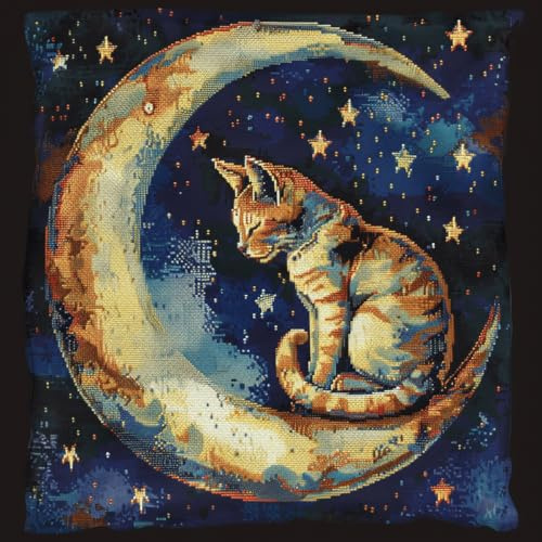 RKFLGEW DIY knüpfen set erwachsene Katze Tier knüpfkissen set Cartoon-Mond 3D-Kissen-Materialpaket，Knüpfhaken-Sticksets，DIY-Teppichkissen，Häkelkissenbezug für Zuhause 43x43cm