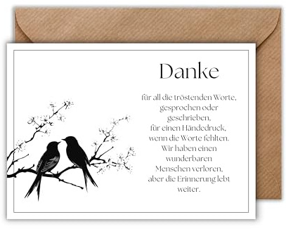 WBdesignz Schlichte Trauer-Dankeskarte mit Umschlag - Aufrichtige Danksagung für Trauerfälle mit besinnlichen Worten Trauerfeier Beerdigung Anteilnahme Trost (DIN A6)
