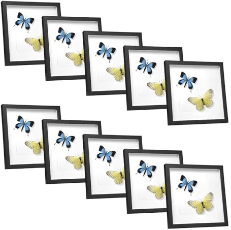 EUGAD Set di 10 Cornice 3D per Foto da Muro Cornici 40x40cm per Oggetti Fino a 1,5cm, Cornici Fotografiche Multiple da Tavolo Portafoto Sospeso in Legno Passepartout Incluso, Nero