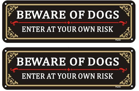 Phyabe 2 Pack Beware Of Dog Sign, 25 x 8 cm, Rust Free Aluminum | Dog On Premises Enter At Your Own Risk Sign, Weather Resistant, Waterproof, Durable Ink, Pre-Drilled Holes, Easy to Install