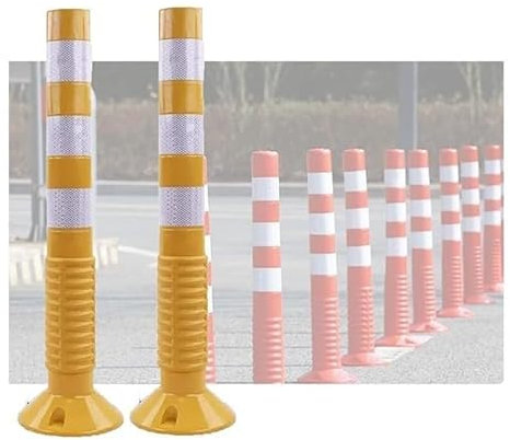 WXF86djl Isolationspfahl Feste Parkpoller aus weichem Gummi, 2 Stück Verkehrsleitkegel mit reflektierenden Manschetten, Parksperren mit Stützen(Yellow+White)