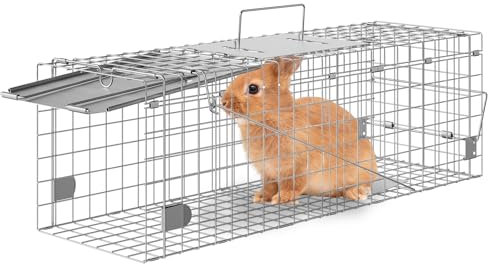 VEVOR Trappola Cattura Gabbia per Animali Piccoli in Ferro Zincato Dimensioni 610 x 203 x 203 mm, Gabbia Trappola per Animali Trappola Pieghevole Portatile, Trappola a Gabbietta per Cattura