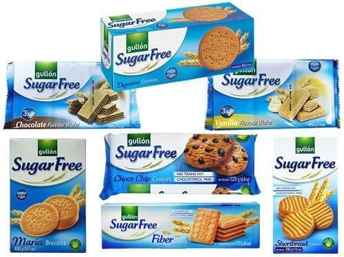 Gullon Galletas sin azúcar, paquete de selección mixta de 7 unidades, paquete variado saludable apto para diabéticos, selección mixta de galletas surtidas, perfecto para regalar a amigos y familiares,