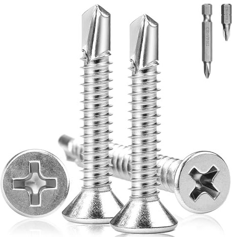 KGGZKG 160 Pièces Vis Autoperceuse Metal M4.2x32mm Vis Autoforeuse Inox 410 Autoperforante Plate Phillips à Tête Fraisée Autotaraudeuse Avec Deux Forets PH1 pour Fixation de Bois Tôle Plastique