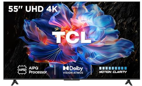 TCL 55V6C-UK 55 4K Ultra HD, HDR TV, Smart TV Powered by Google TV (Dolby Audio, Voice Control, compatible with Google assistant, Chromecast built-in, 2025 New Model)