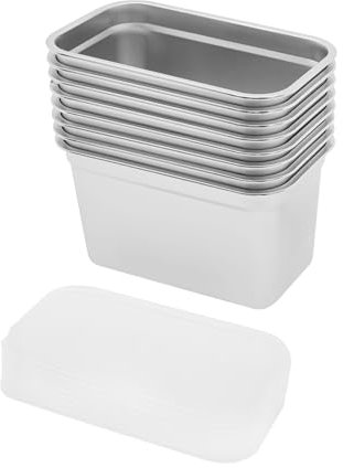 WindWilder Set di 8 contenitori in acciaio inox Gastro con coperchio, 1/4, impilabili, per cucina, ristorante, hotel, 26 x 10 x 15 cm, argento