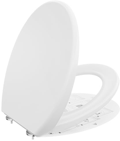 DERW Soft Close Toilet Seat, Heavy Duty Environmentally Friendly Urea-Formaldehyde Resin, O-Shaped Design, Quiet Slow Close, Quick Release, Install with Alignment Guide, Durable White Toilet Seat