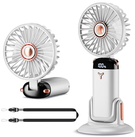 Handheld Fan Portable,Up to 13 Hrs 20DB Quiet Mini USB Rechargeable Hand Held Fans with Lanyard and Base, Battery Operated Electric Foldable Small Desk Fan with 5 Speed for Home Office Travel (White)
