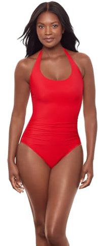 Miraclesuit Women's Rock Solid Utopia Adjustable Halter Underwire One Piece Swimsuit, Poppy, 08