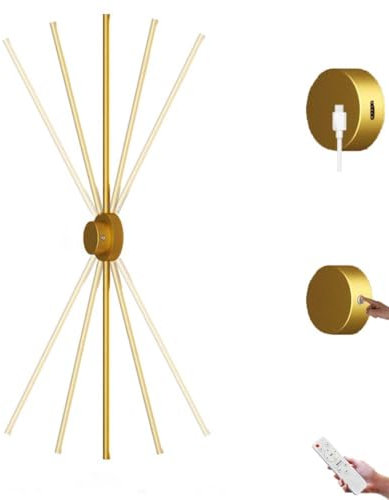 LOGT LED Kabellose Wandleuchte Ohne Bohren Akku Wandlampe Innen Batteriebetrieben Wandleuchten Dimmbar mit Fernbedienung und Touch Schalter Wandbeleuchtung 360° Drehbare USB Aufladbar,Gold,100CM