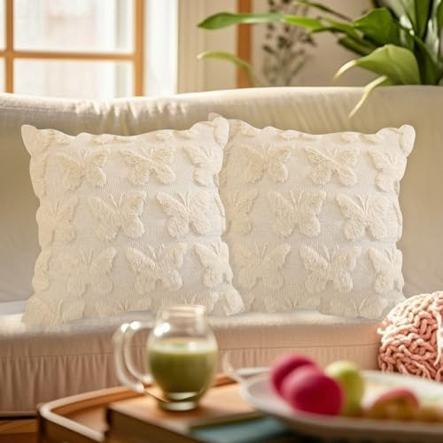 FUFRE 2 Stück Schleife Kissenbezug 45x45 cm, Kissenbezüge Schleifen 45x45 Deko Wohnzimmer Modern Kissenhülle Zimmer Deko Aesthetic Zierkissenbezüge Muttertag Dekokissen Geschenk für Mama (Beige)