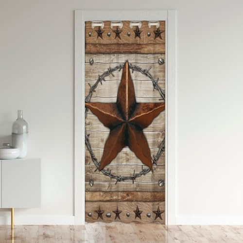 Manfei Western Brown Sterne Privatsphäre Tür Vorhang 1 Panel, Rustikale braune Scheunentür Tür Vorhang für Schrank Schlafzimmer Küche Privatsphäre Dekor, H203 x B150 cm