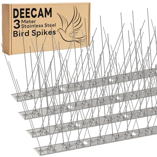 Deecam Pic Anti Pigeon à Base en Acier Inoxydable, 3m de Piques Anti-Oiseaux pour Balcon grilles antipigeons et protectrices,Jardins sur toits ou barrières d'intimité(12×25cm)