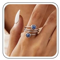 Inateannal Anillos del ojo malvado Anillo de envoltura abierto ajustable Anillos turcos de ojo azul Joyería vintage de anillo de dedo de nudillo abierto para mujeres