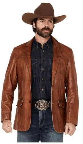 Men’s Western Cowboy Leather Blazer – Genuine Brown Leather Rodeo Jacket (US, Alpha, XX-Large, Regular, Regular, Brown Western Coat)