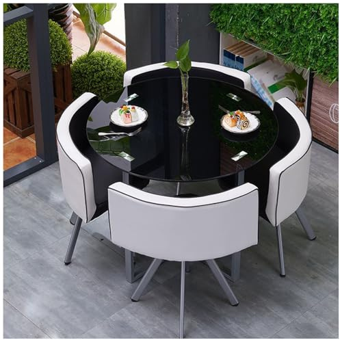 Rundes/Quadratisches Esstisch-Set mit Stühlen, Modernes Konferenztisch-Set, 80 cm, Konferenztisch- und Stuhl-Set Aus Gehärtetem Glas für Wohnzimmer und Esszimmer,17