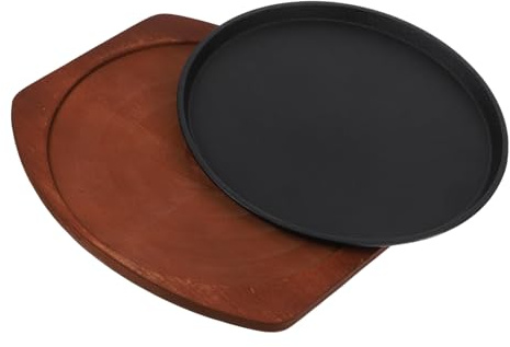 Placa de Barbacoa Antiadherente de Hierro Bandeja de Madera