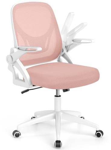 COSTWAY Sedia Ufficio Girevole 360°, Poltrona Scrivania con Regolabile in Altezza, Sedia da Lavoro con Supporto Lombare, Braccioli Ribaltabili, Ruote con Freni