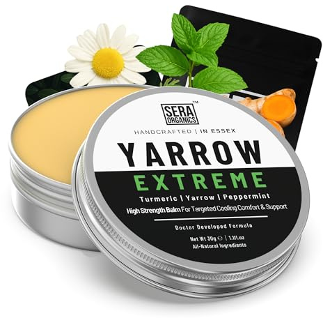 Yarrow Balm for Piles & Haemorrhoids, Cooling Turmeric & Peppermint 30g | Cooling peppermint & turmeric balm, soothes itch, irritation & sensitive skin. Doctor-developed, Made in UK | Sera Organics