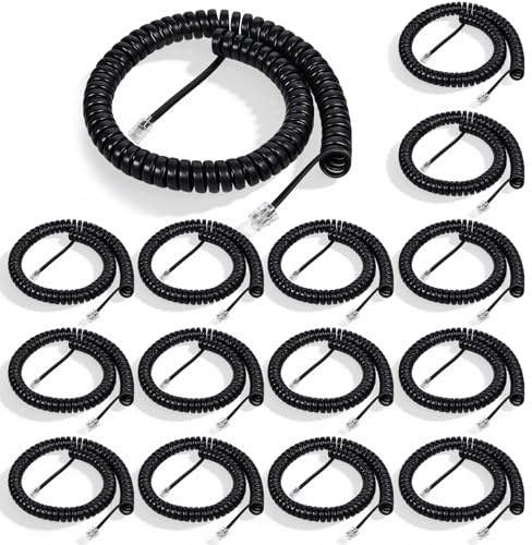 Lyksgir 20 Pack Black Phone Handset Cord, 12 Ft Uncoiled /1.6Ft Coiled, Landline Telephone Line Replacement Cable, Compatible with Most RJ9 4P4C Landline Plugs, for Working in Office or at Home