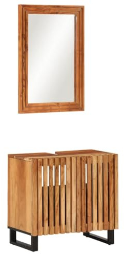 Ziaphsol 2-TLG. Badmöbel-Set Massivholz Akazie, 62x34x58 cm Waschbeckenunterschrank mit Spiegel, Robustes Hartholz, langlebiges Badezimmer-Set