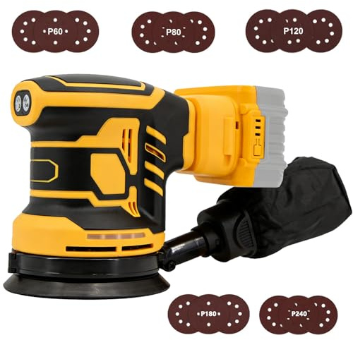 Excenterslip för DeWalt batteri, 125 mm professionell slipmaskin med 15 stycken sandpapper, 3 effektnivåer och 1 1000 rpm borstlös motor, för slipning vaxpolering (utan batteri)