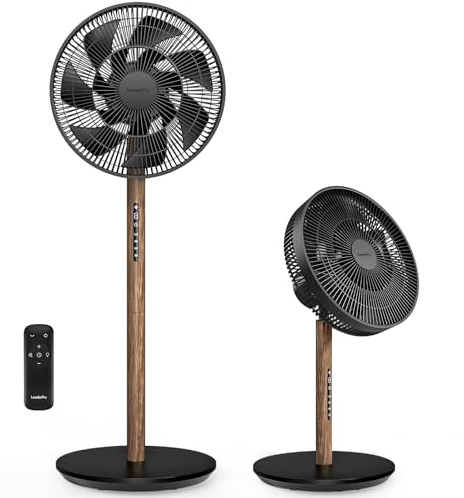 LeaderPro Ventilatore a Piantana Silenzioso 12,8 dB, Ventilatore da Tavolo 2 in 1 con Telecomando, Oscillazione 120°, 8 Velocità, Motore DC, Display LED, Timer 8H, Ideale per Casa e Ufficio, Nero
