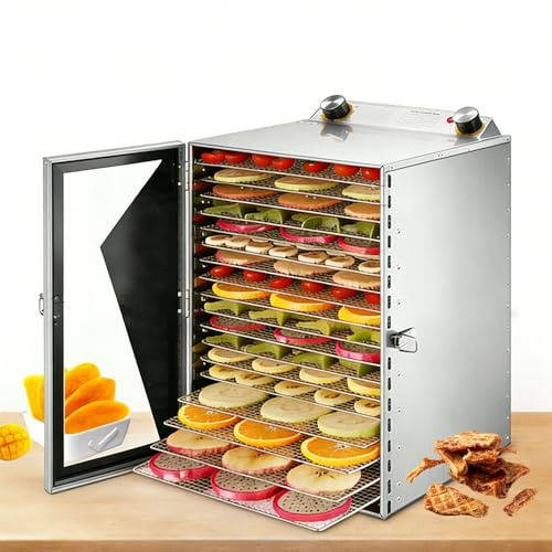 Essiccatore Professionale per Alimenti, Essiccatore Elettrico, 8/12/18 Vassoi, Timer 1-12 Ore, Vassoio Inox, Funzione Di Spegnimento Automatico, Frutta, Carne Secca(18lavers)