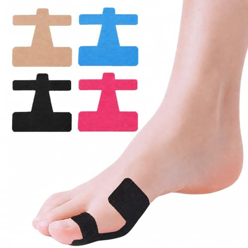 AEMCHDM 60 Pièces Hallux Valgus Kinesiotape Adapté Aux Orteils, Bandes de Kinésiologie PreCut pour Le Pouce, Imperméables et Élastiques Kinesio Tapetenkratzer (Bleu+Violet+Couleur Chair+Noir)
